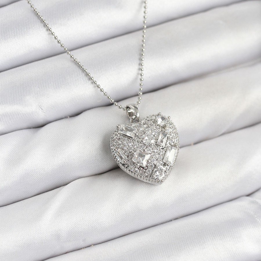 316L Steel Chain Silver Zircon Stone Heart Women s Necklace