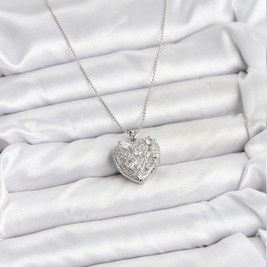 316L Steel Chain Silver Zircon Stone Heart Women s Necklace