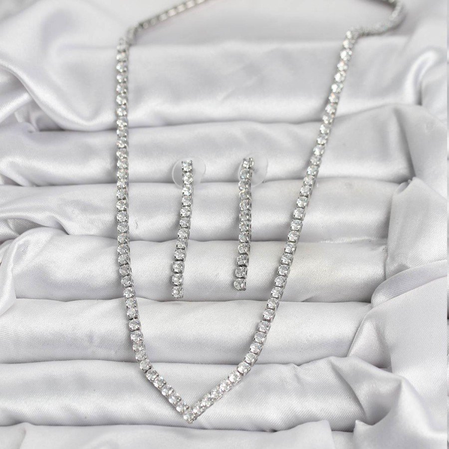 Silver Color Zircon Stone Women s Necklace Earring Set