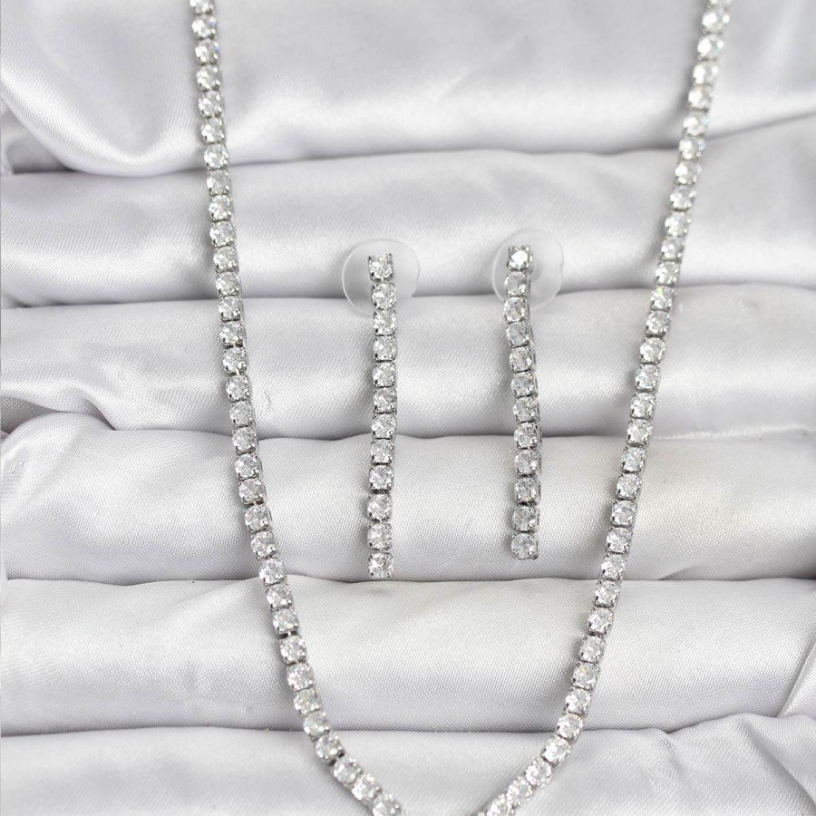 Silver Color Zircon Stone Women s Necklace Earring Set