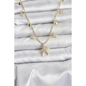 Brass Gold Color Zircon Stone Starfish Model Women's Necklace
