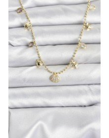 Brass Gold Color Zircon Stone Shell Model Women's Necklace