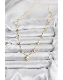 Zircon Stone Pole Star Model Brass Gold Color Women's Necklace