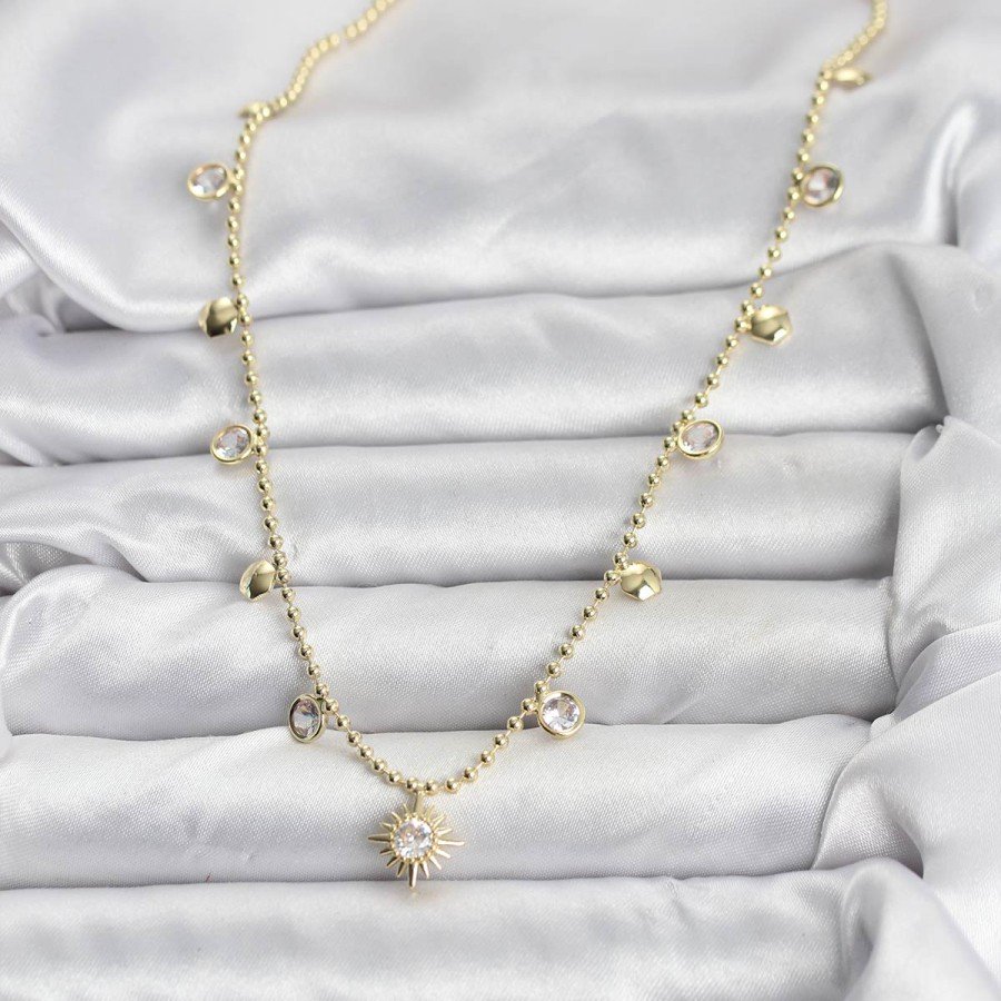 Zircon Stone Pole Star Model Brass Gold Color Women s Necklace