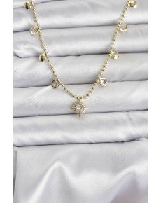 Zircon Stone Pole Star Model Brass Gold Color Women's Necklace