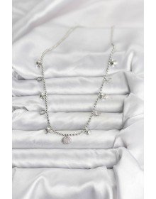 Brass Silver Color Zircon Stone Shell Model Women's Necklace