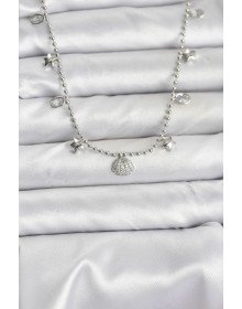 Brass Silver Color Zircon Stone Shell Model Women's Necklace