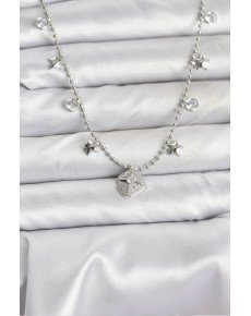 Brass Silver Color Zircon Stone Polar Star Model Women's Necklace