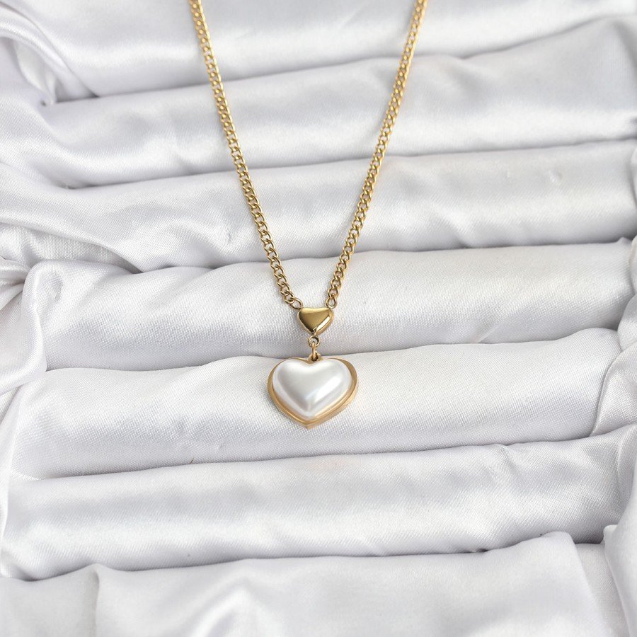 316L Steel Chain Gold Color Curved Heart Model Women s Necklace