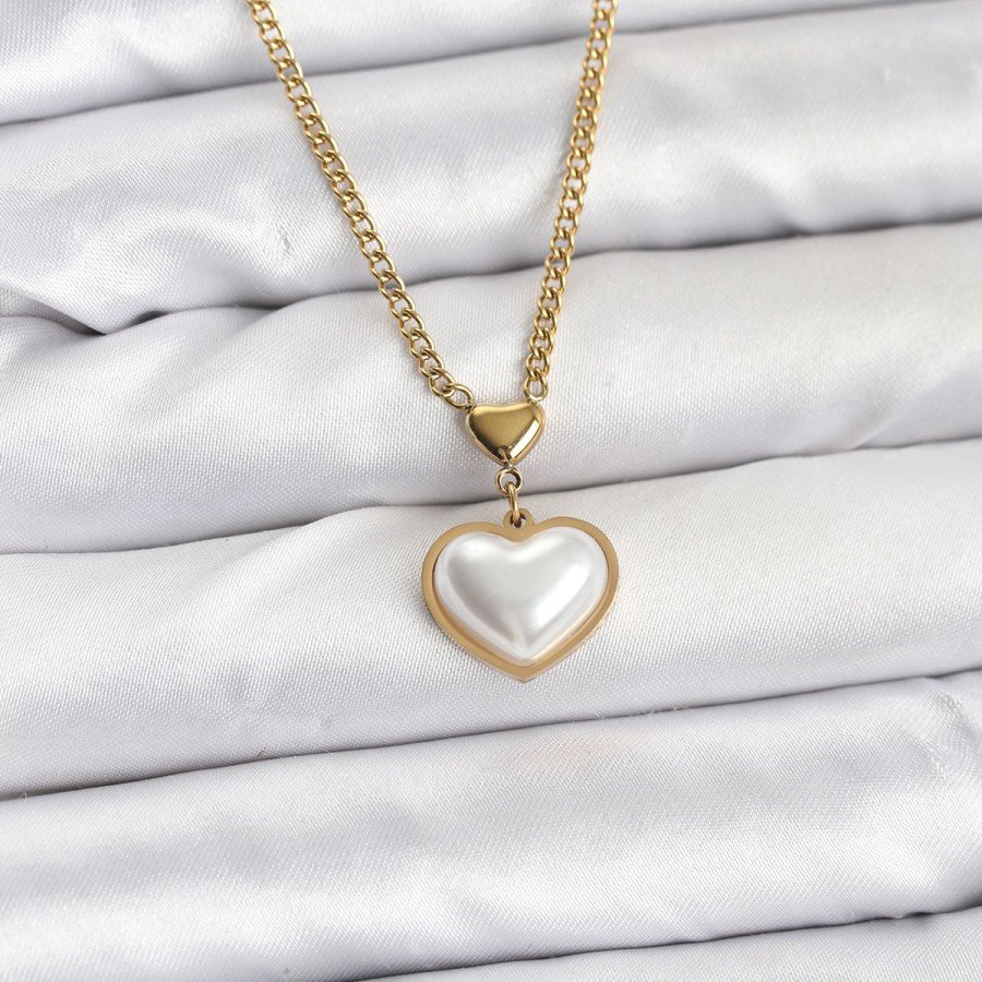 316L Steel Chain Gold Color Curved Heart Model Women s Necklace