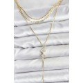Brass Gold Color Zircon Stone Detailed 3-Piece Combination Y Women s Necklace