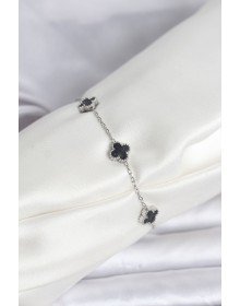 316L Steel Silver Color Black Baby Boy Clover Bracelet