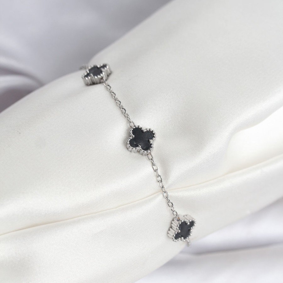 316L Steel Silver Color Black Baby Boy Clover Bracelet
