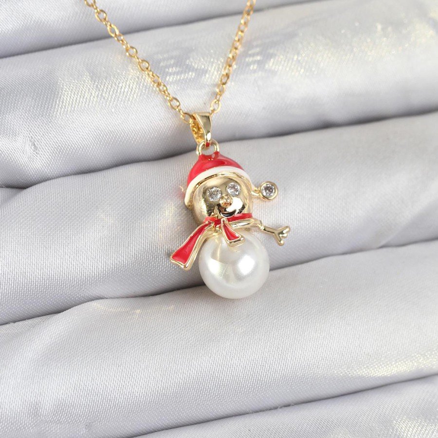 316L Steel Chain Gold Color Snowman Model Christmas Themed Women s Necklace