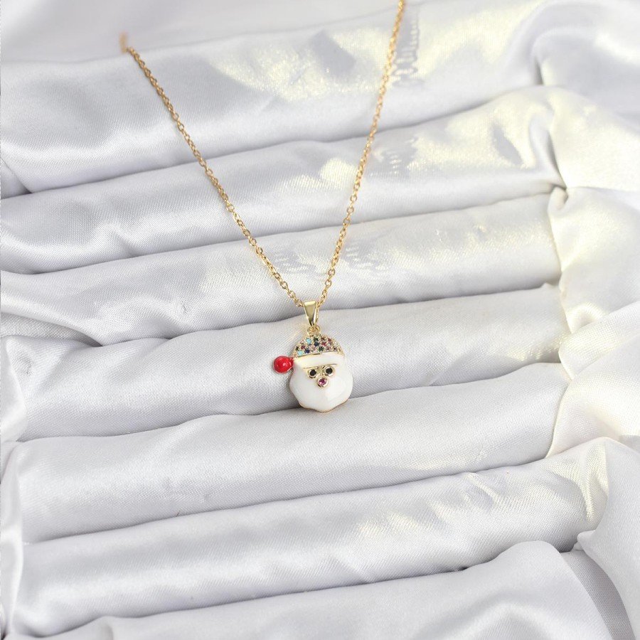 316L Steel Chain Gold Color Hat Snowman Head Model Christmas Themed Women s Necklace
