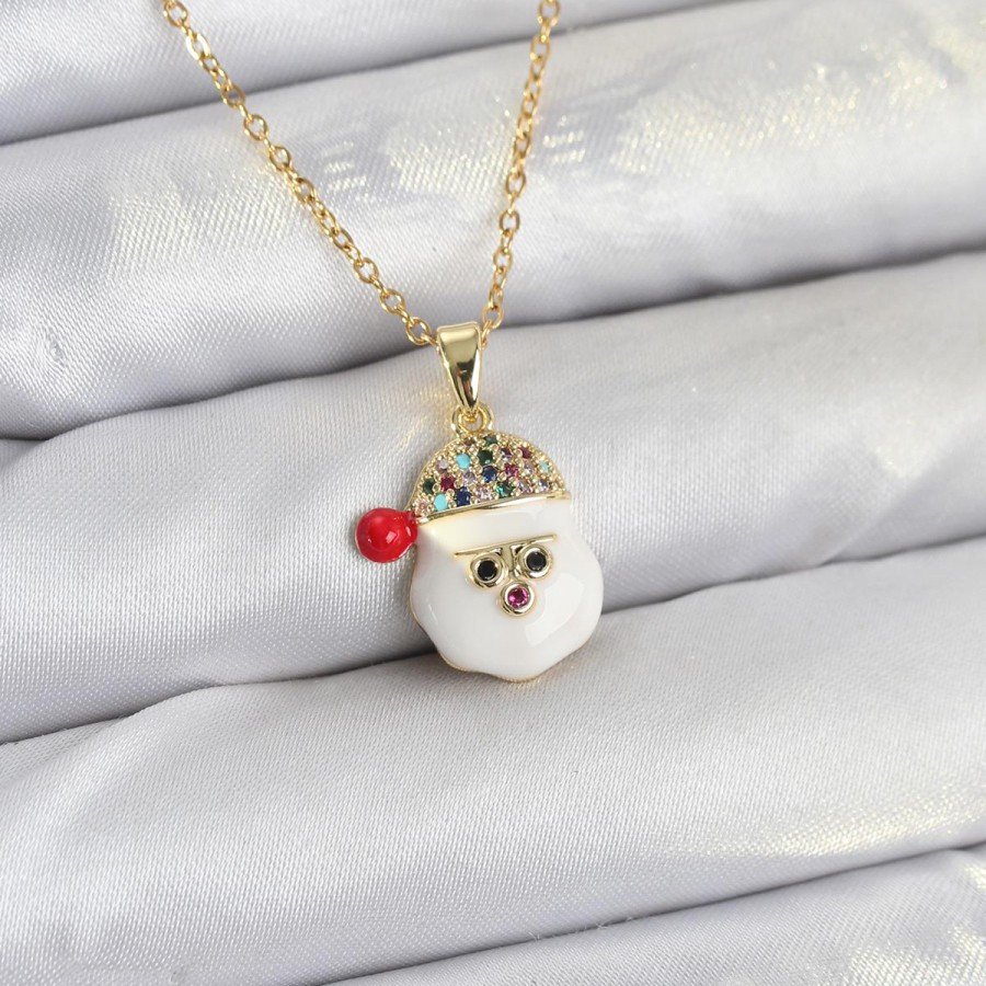 316L Steel Chain Gold Color Hat Snowman Head Model Christmas Themed Women s Necklace