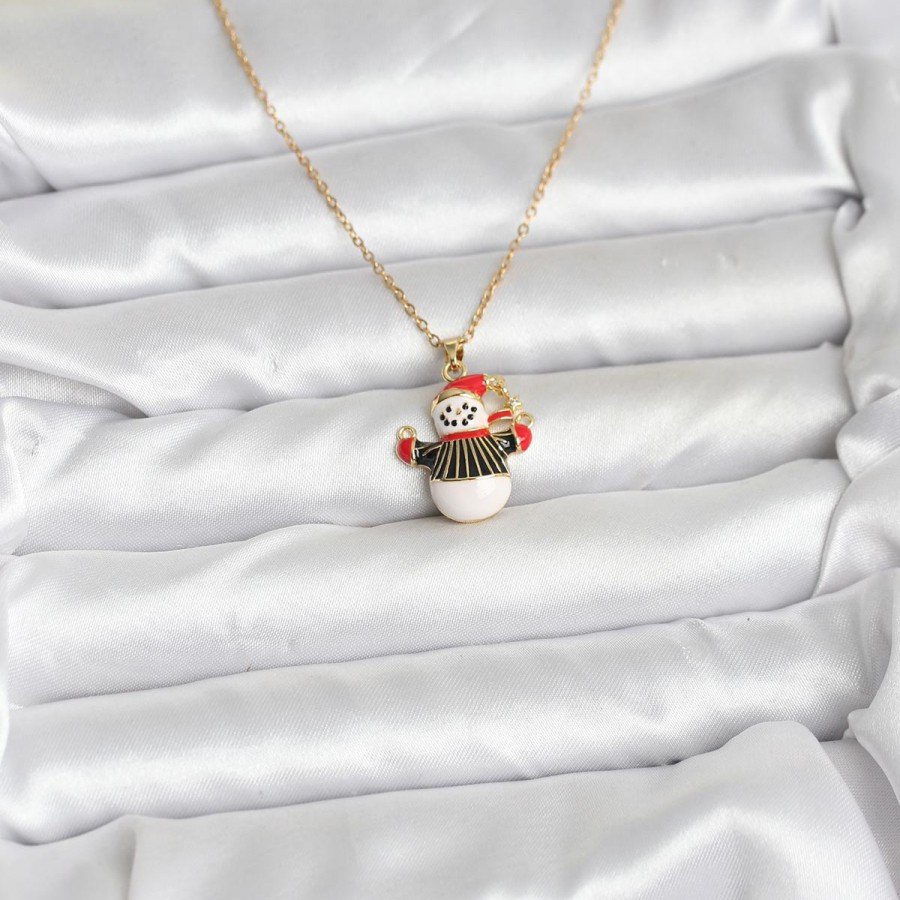 316L Steel Chain Gold Color Christmas Themed Women s Necklace with Snowman Figure 316L Steel Chain Gold Color Christmas Themed Women s Necklace with Snowman Figure