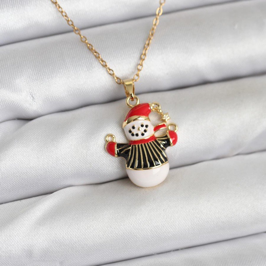 316L Steel Chain Gold Color Christmas Themed Women s Necklace with Snowman Figure 316L Steel Chain Gold Color Christmas Themed Women s Necklace with Snowman Figure