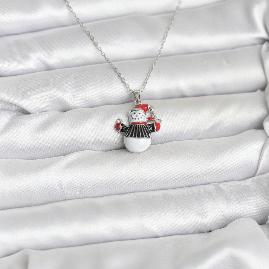 316L Steel Chain Silver Color Christmas Themed Women s Necklace with Snowman Figure