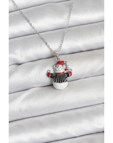 316L Steel Chain Silver Color Christmas Themed Women's Necklace with Snowman Figure
