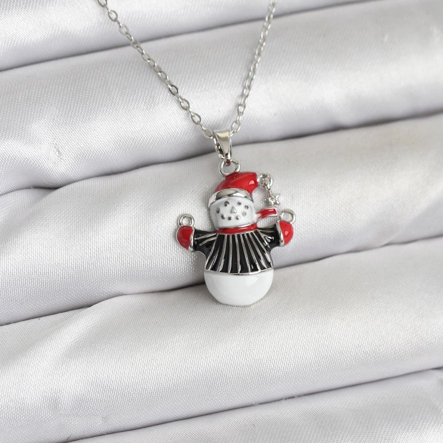 316L Steel Chain Silver Color Christmas Themed Women s Necklace with Snowman Figure