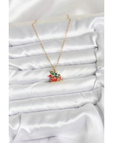 316L Steel Chain Gold Color New Year Themed Women's Necklace with Sleigh and Pine Tree Figures