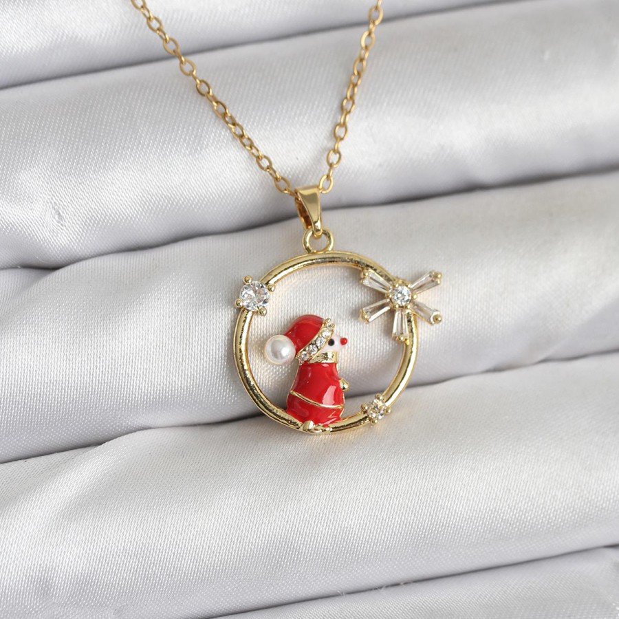 316L Steel Chain Gold Zircon Stone New Year Theme Women s Necklace