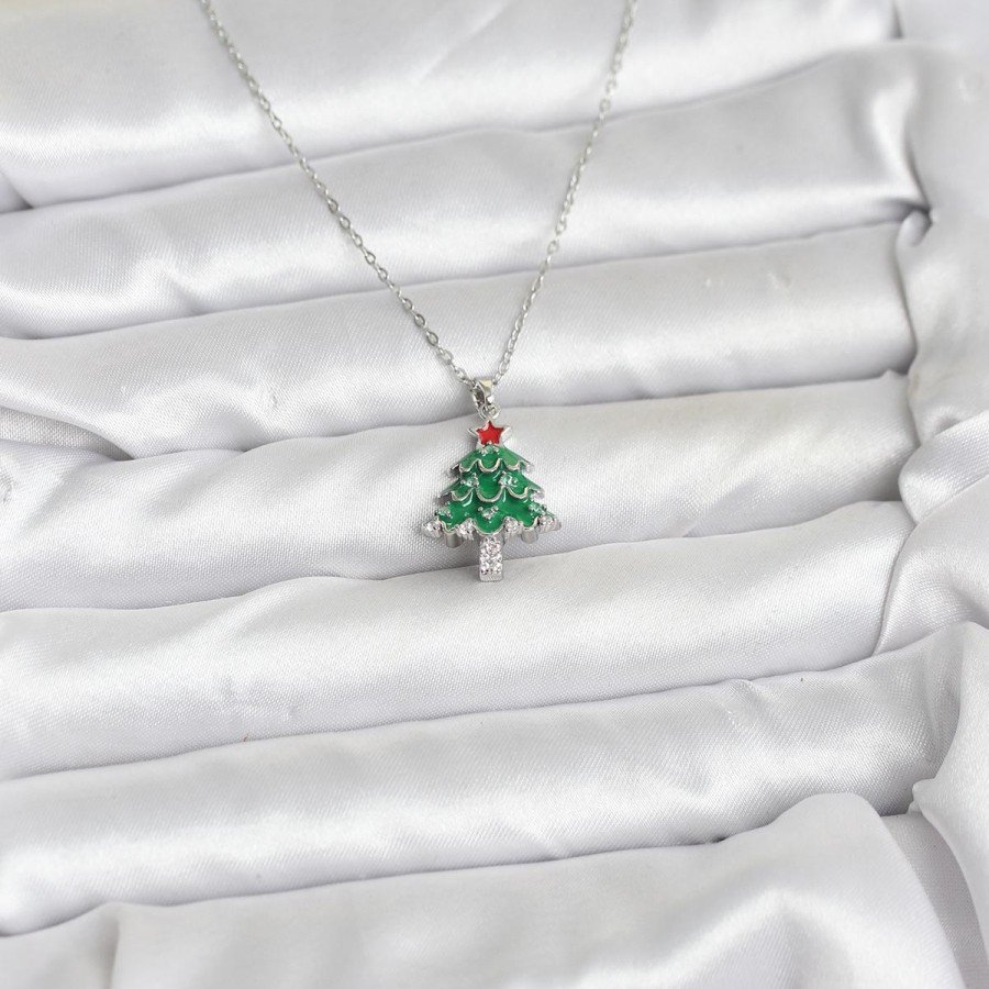 316L Steel Chain Silver Color Pine Tree Model Christmas Themed Women s Necklace 316L Steel Chain Silver Color Pine Tree Model Christmas Themed Women s Necklace