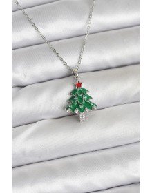 316L Steel Chain Silver Color Pine Tree Model Christmas Themed Women's Necklace