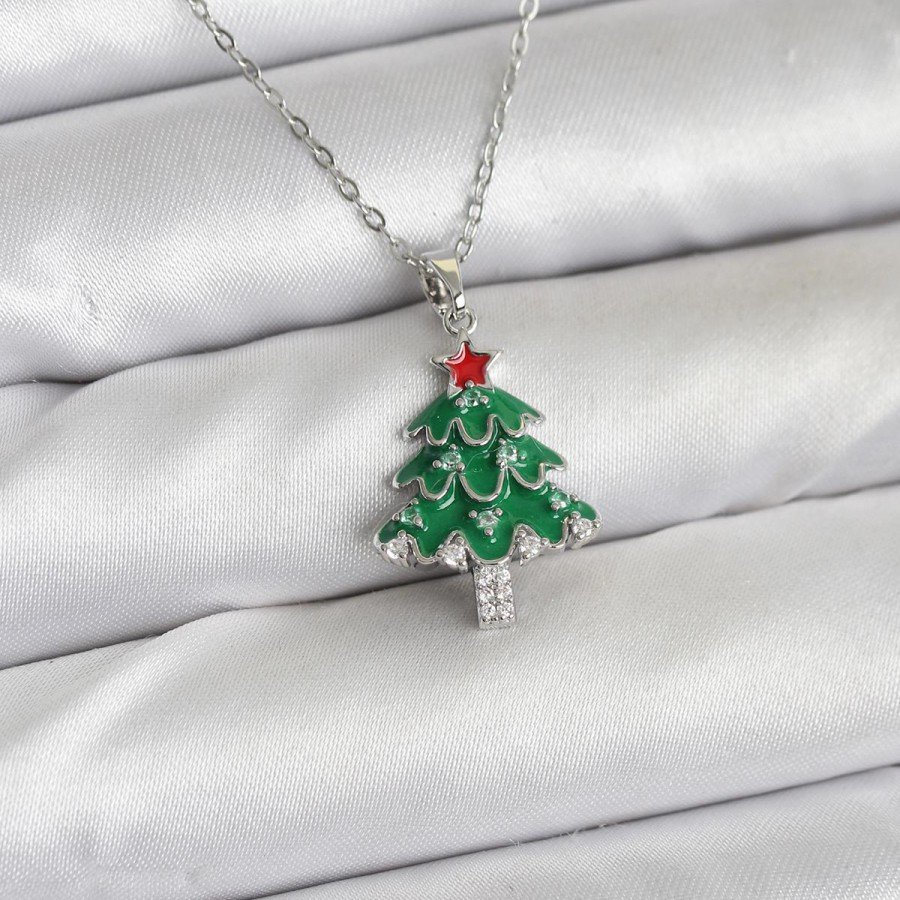 316L Steel Chain Silver Color Pine Tree Model Christmas Themed Women s Necklace 316L Steel Chain Silver Color Pine Tree Model Christmas Themed Women s Necklace