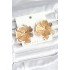 Brass Gold Color White Enamel Detailed Lotus Women's Earrings