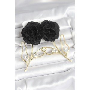 Brass Gold Color Black Rose Model Women's Earrings