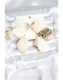 Brass Gold Color White Tulle Lotus Women's Earrings