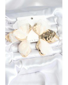 Brass Gold Color White Tulle Lotus Women's Earrings
