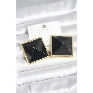 Brass Gold Color Black Pyramid Model Women's Earrings