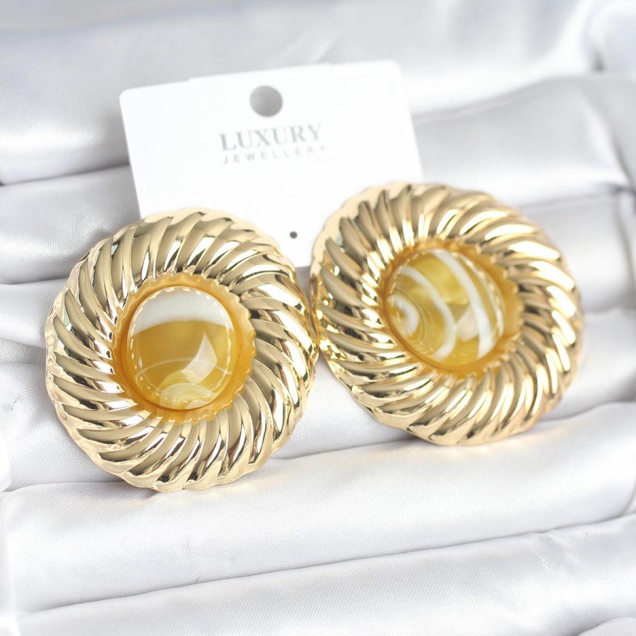 Brass Gold Color Amber Beaded Vintage Women s Earrings