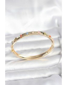 Brass Gold Color Zircon Stone Handcuff Bracelet