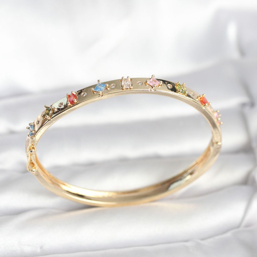 Brass Gold Color Zircon Stone Handcuff Bracelet
