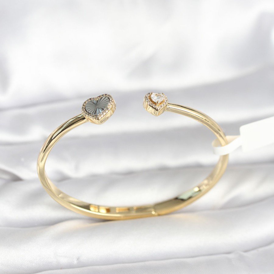 Brass Gold Color Heart Model Women s Handcuff Bracelet