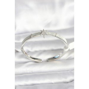 Brass Silver Color Polar Star Model Women's Handcuff Bracelet