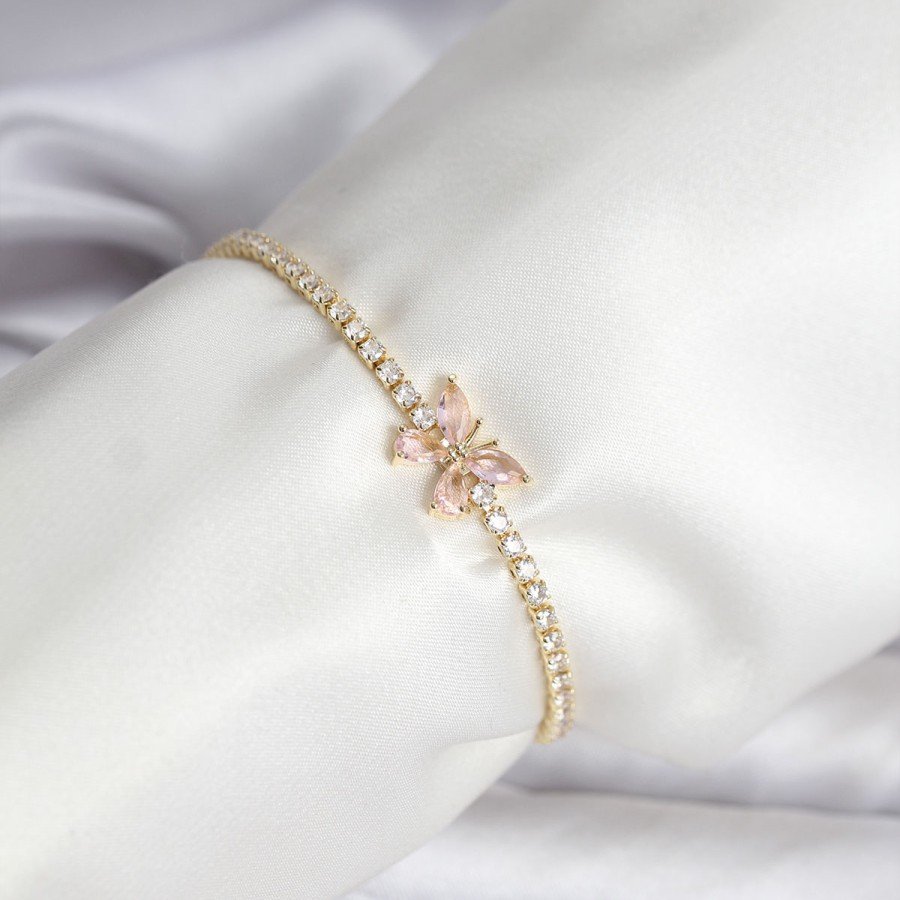 Butterfly Model Zircon Stone Gold Color Brass Waterway Women s Bracelet