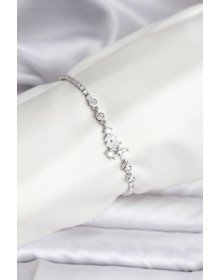Silver Color Waterway Women's Bracelet with Flower Model Zircon Stone