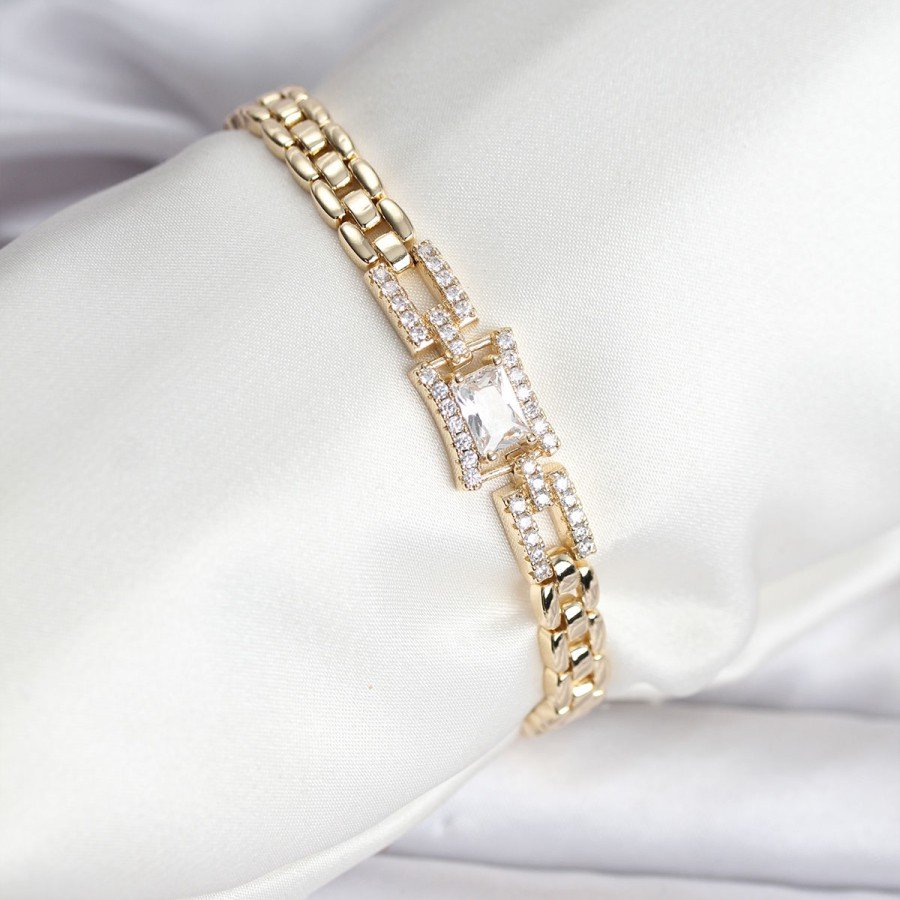 14K Gold Color Plated Zircon Square Stone CM Women s Bracelet 14K Gold Color Plated Zircon Square Stone CM Women s Bracelet