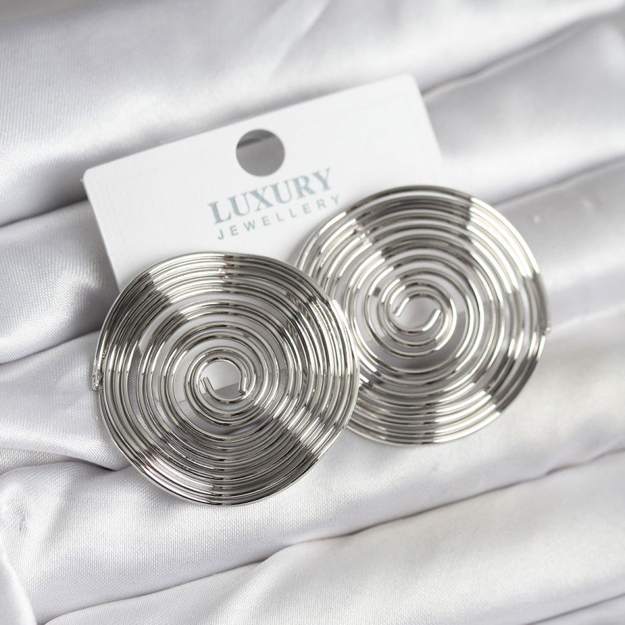 Brass Silver Color Circle Model Women s Earrings