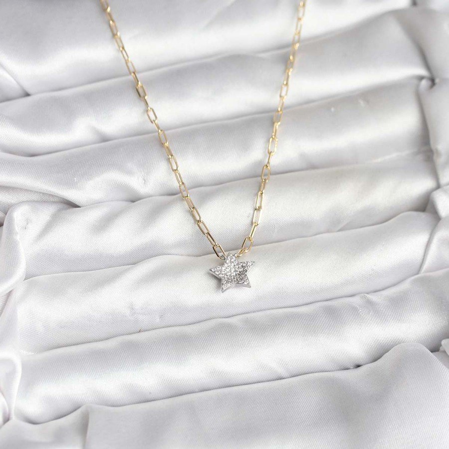 Brass Gold Color Chain Zircon Stone Minimal Star Model Women s Necklace