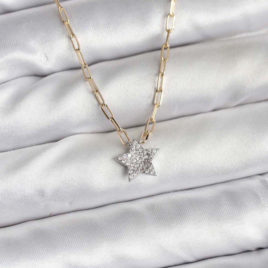 Brass Gold Color Chain Zircon Stone Minimal Star Model Women s Necklace