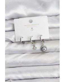 Evil Eye Model Silver Color Brass 3-Piece Women's Earring Set