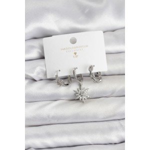 Brass Silver Color Polar Star Model 3-Piece Women's Earring Set Brass Silver Color Polar Star Model 3-Piece Women's Earring Set