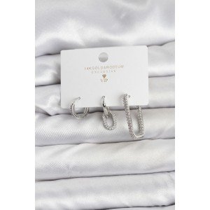 Silver Color Zircon Stone 3-Piece Women's Earring Set