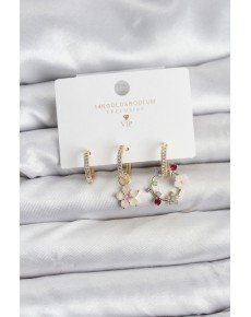 Flower Model Gold Color Brass 3-Piece Women's Earring Set